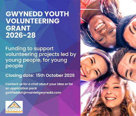 Poster Gwynedd Youth Volunteering Grant 2026-28
